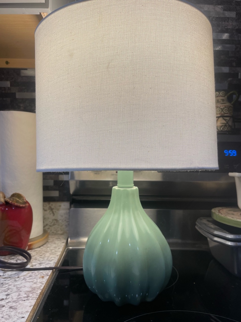 Light Mint Soft Texture Rippled Ceramic Table Lamp